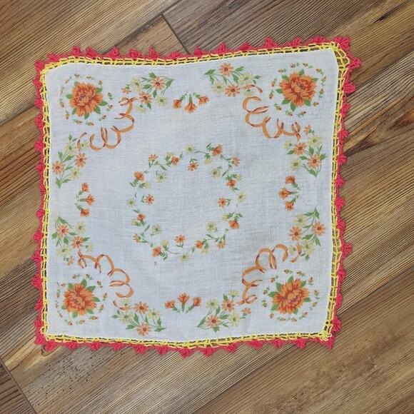 Orange and White VINTAGE HANDKERCHIEF Twee Coquete - Picture 1 of 4